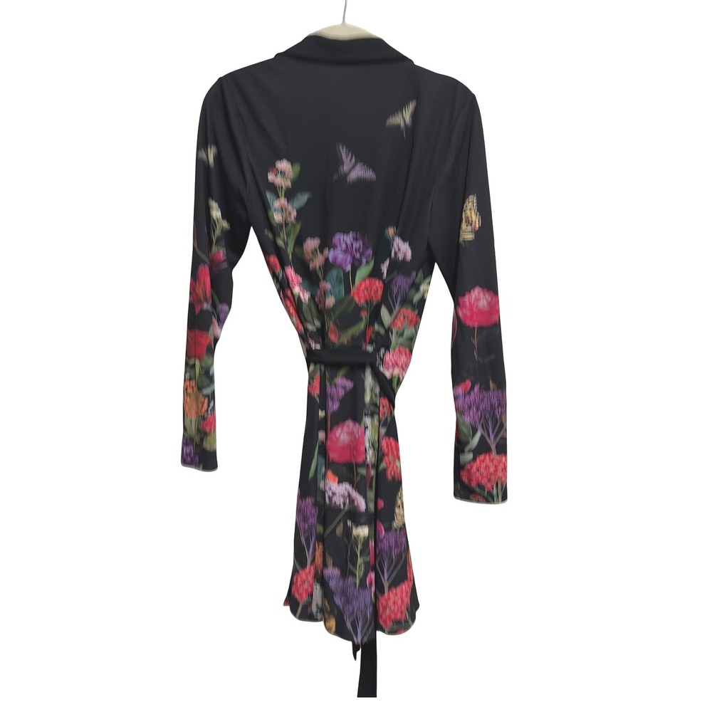 Alice + Olivia Millicent Wrap Dress Black Floral Butterfly Long Sleeve Mini 10 - Picture 12 of 15